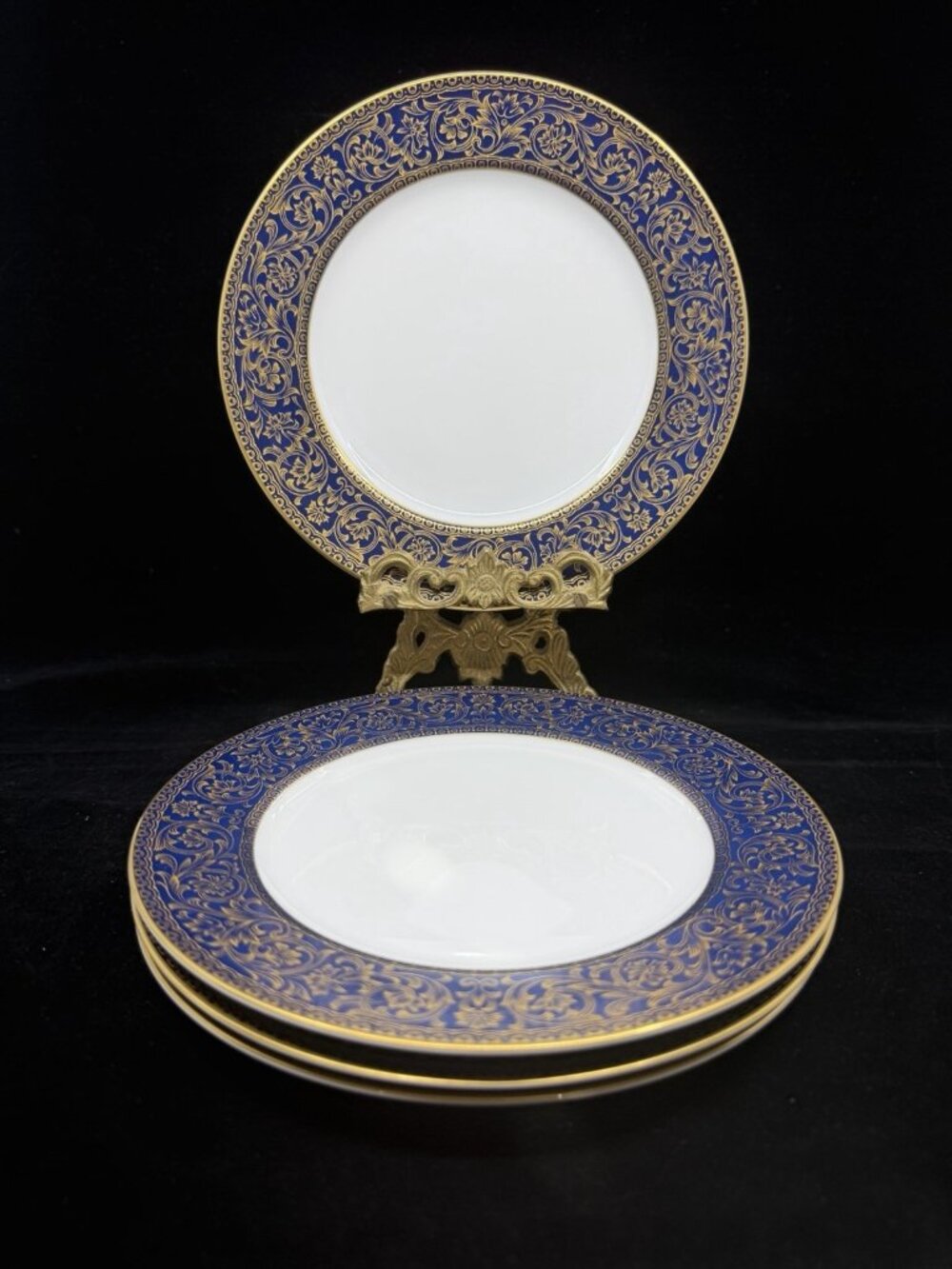 Vintage Sango Aristocrat 3690 Salad Plates 7 3/4" Cobalt Blue Gold Japan Set 4
